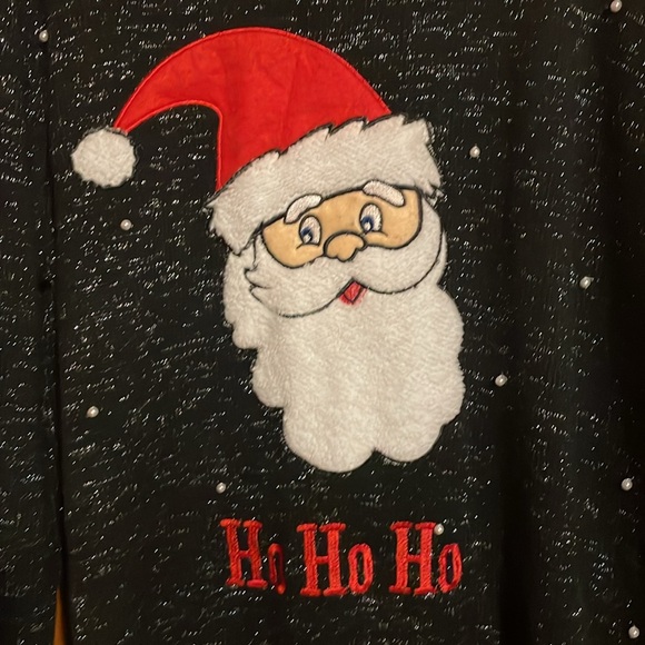 •CHRISTMAS•BLACK & SILVER "HO HO HO" SANTA CREWNECK SWEATER SIZE 3X - Picture 2 of 6